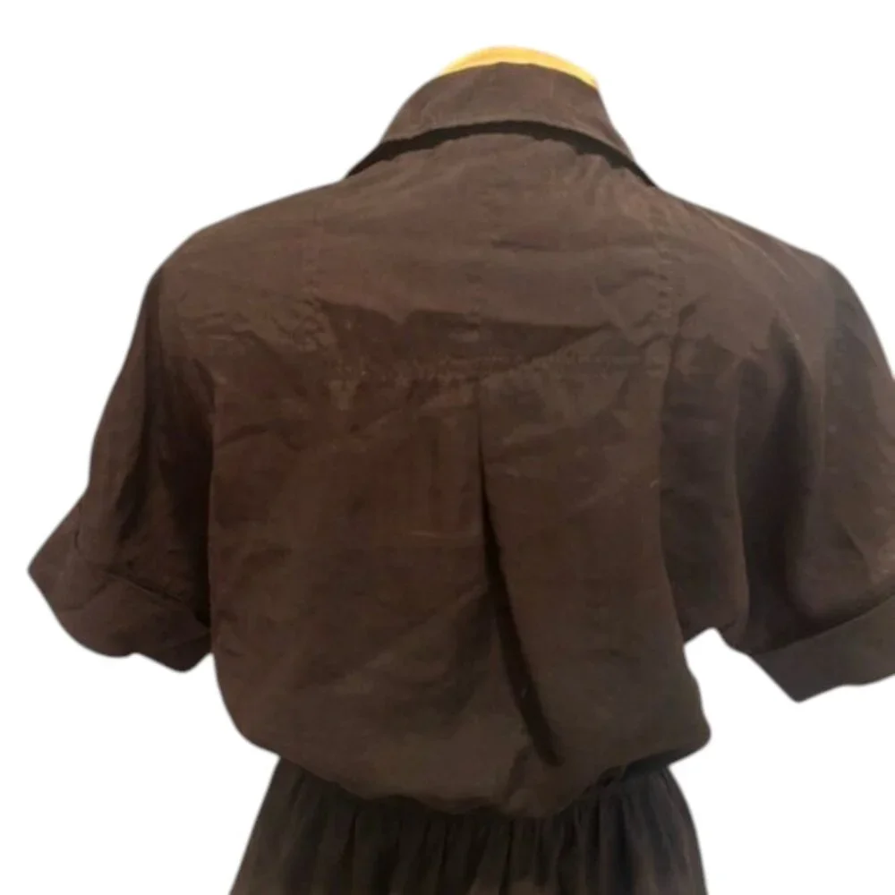 Black Shirt Dress Button Front Cinched Waist Mini Dress Flattering Casual Small - Picture 4 of 7